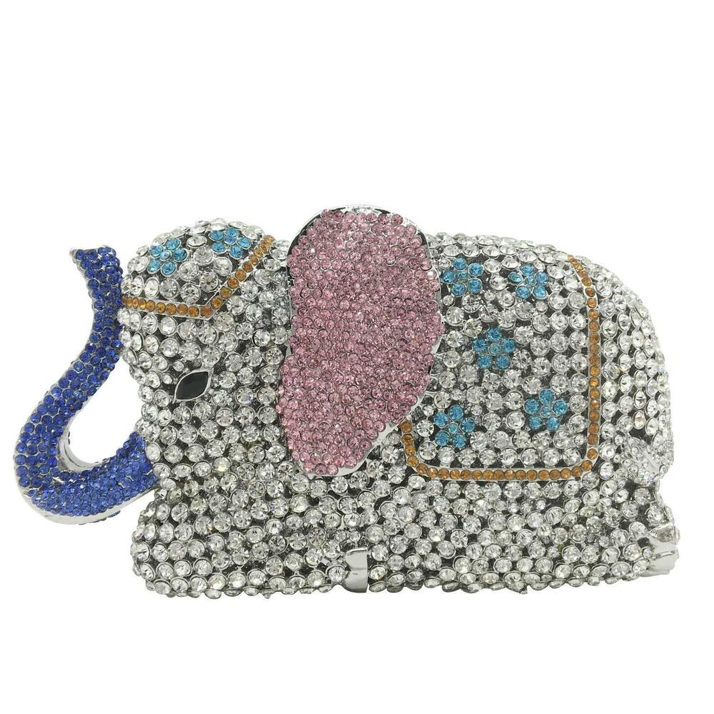 3519 Elephant Clutch Purse Animal Rhinestone Evening Handbags Bridal Party